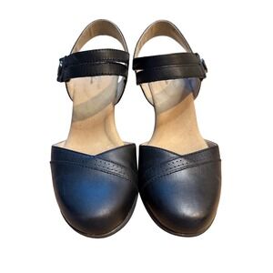 Clarks Collection Women Black‎ Leather Ankle Strap Comfort Heels Shoes Size 7